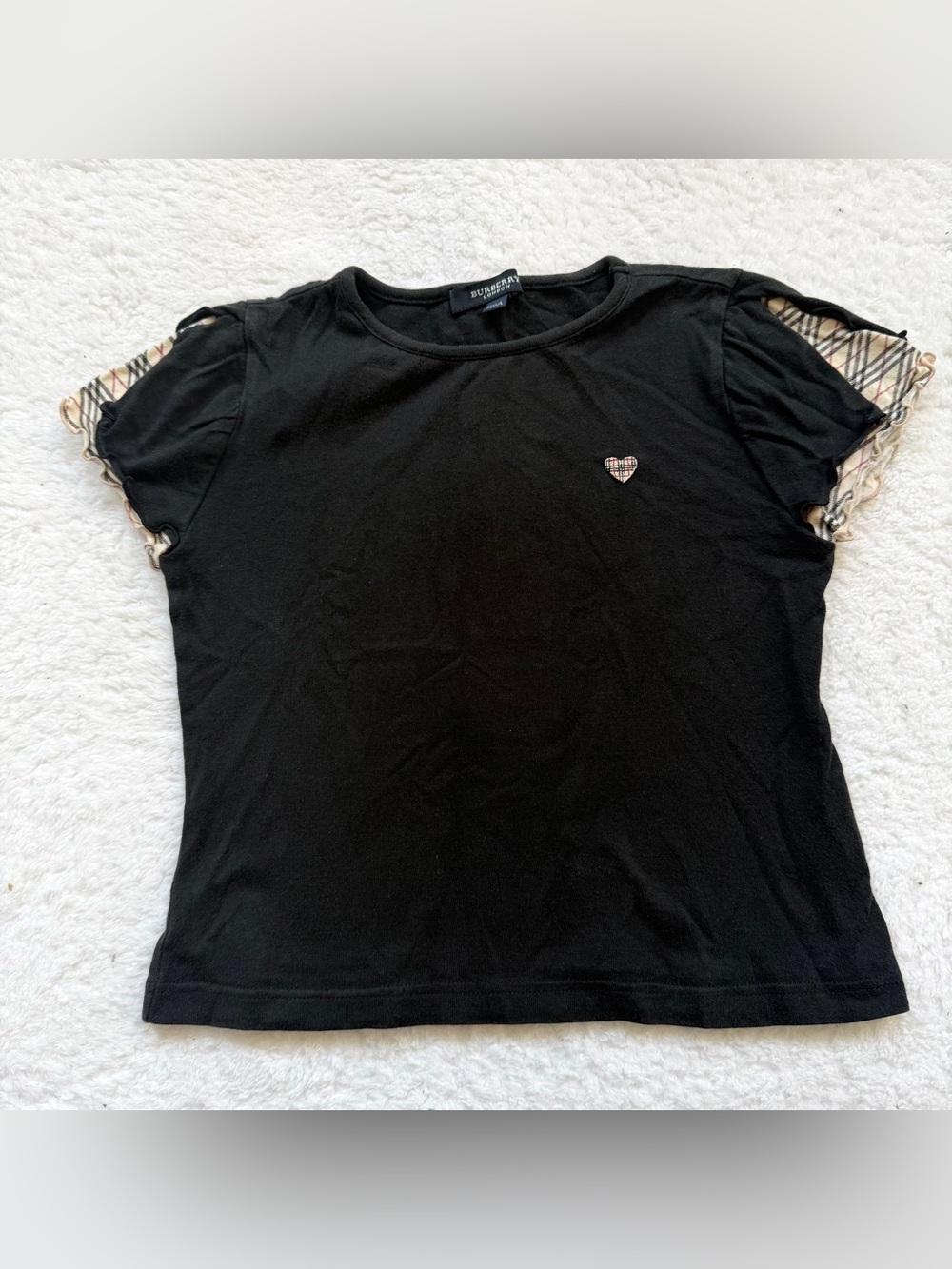 Burberry Girls Black nova check horse tops 120 Size 6 Plaid Short Sleeve